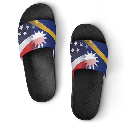 Flag of Nauru And U.S. FLAG House Sandals Non-Slip Bathroom Slippers Beach Summer Shoes for Men Women