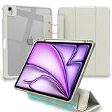 MS factory iPad Air 13インチ M3 M2 用 ケース Pro 12.9 第6/5世代 液晶カバー 取り外し可能 ペン収納 カバー 背面透明 耐衝撃 アイパッド Air13インチ 2025 2024 Pro 12.9インチ 第6世代 第5世代 対応 ライト グレー IPDA13m2-S-DET-LGY1