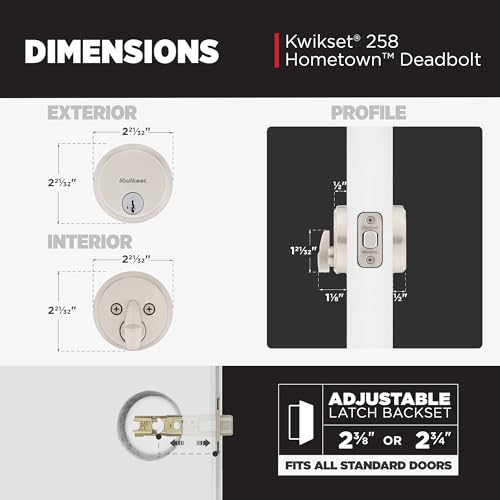 Kwikset Hometown Deadbolt Lock, Satin Nickel, Round Exterior Keyed Front Entry Door, Pick Resistant SmartKey Rekey Security, Single Cylinder Dead Bolt Door Lock, with Microban Protection by Kwikset - Used condition - Image 5