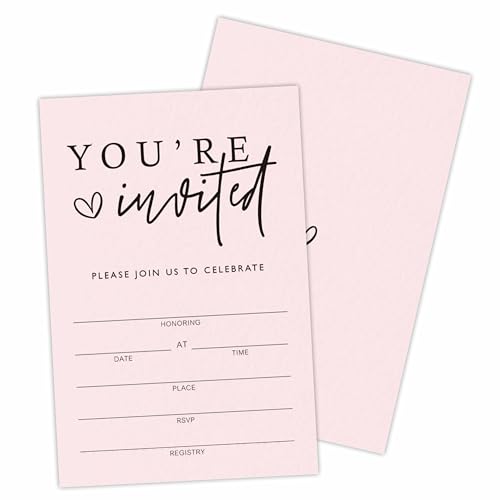 You're Invited! Classic Party Invitations, Blush Pink Calligraphy Invitations For All Occasions, 25 Invite Cards With Envelopes Birthday, Baby Shower, Bridal Showers, Party Favors & Decorations - 03