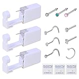 Nose Piercing Kit - 3 Pack Self Nose Piercing Gun, Disposable Safety Nose Percinging Kit with Nose Rings Stud Nose Piercings Gun Kit Tool (white+pink+blue)