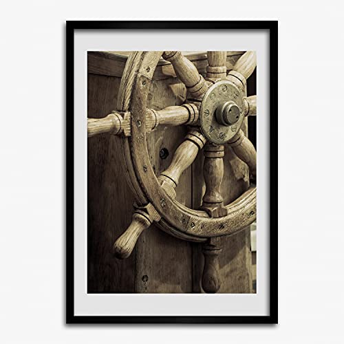 Tableau moderne 50x70 cm cadre photo MDF affiche gouvernail de yacht
