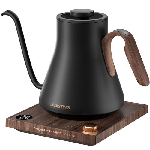 Image of INTASTING Gooseneck Electric Kettle with 1℉ Temperature Control, 0.9 Liter | Fast Heating, Stainless Steel Interior, for Pour Over Coffee, Tea & Boiling Water, Keep Warm, Auto Shut-Off, Onyx Black