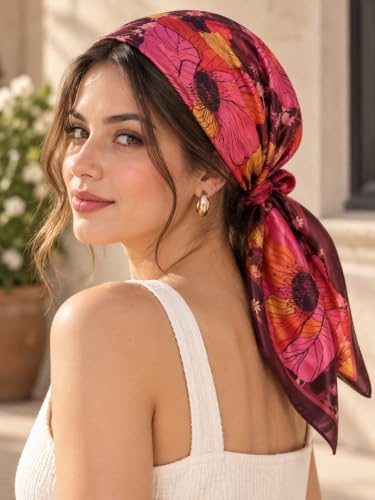 Image of Ravaiyaa - Attitude is everything Women Printed Silk Bandana 21 x 21 Inch Square Headband & Hair Wrap, Soft & Versatile | Fashion Neck Wrap