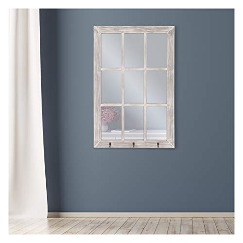 Patton Wall Decor 24x36 Distressed White Windowpane Wall Mirror with Hooks - Image 5