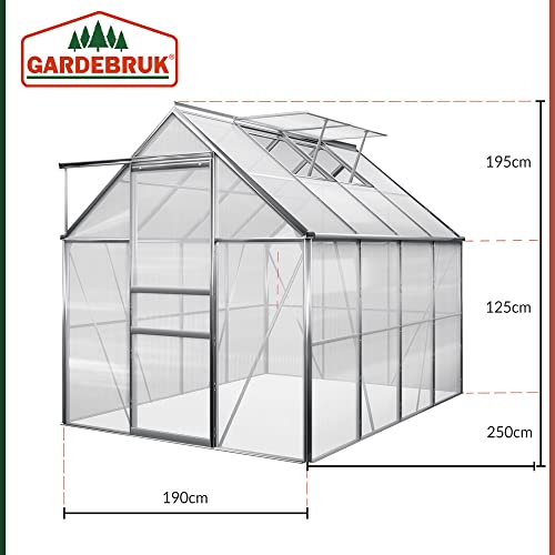️Gardebruk Aluminium Gewächshaus 4,75m² 250x190cm inkl. 2 Dachfenster