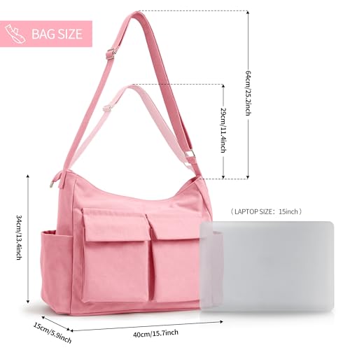Image of KALIDI Canvas Tote Bag Zipper Large Crossbody Shoulder Bag Messenger Bag | Hobo Purse Cross Body Handbag for Women or Men Casual College Work Travel Daily Commuting Everyday