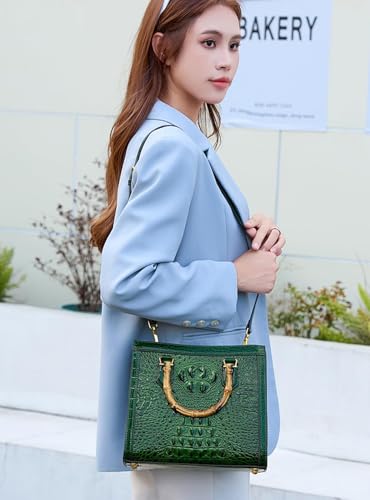 Bolso Tote para mujer con asa de bambú y piel sintética miniatura 2