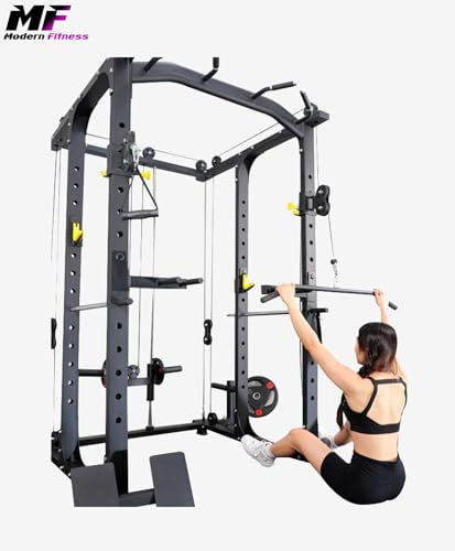 Modern Fitness Multi Function Power Squat Rack, Power Cage with Adjustable Cable Crossover System and More Training Attachment, All-in-One Squat Rack with Dual Pulley System, Weight Cage - Image 6