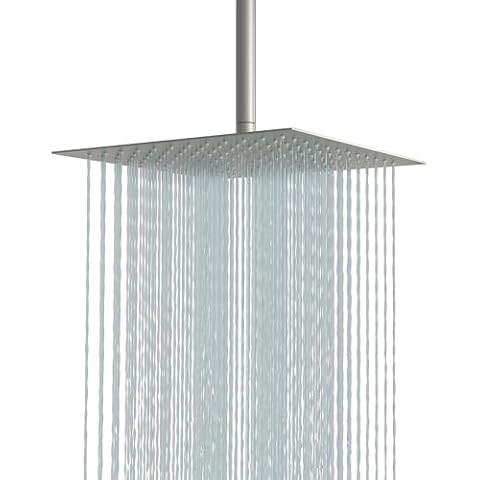 Sarlai 16 Rain Shower Head Brushed Nickel - 16 Inch Square Rainfall Shower Head Stainless Steel Large Ultra Thin Fixed Showerheads with Self-Clean Silicon Nozzles Cover