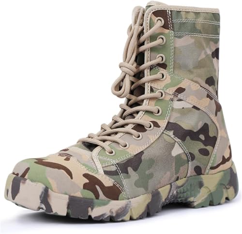 Zapatos De Montañismo Impermeables para Mujer Zapatos De Lona De Caña Alta Botas De Combate Ultraligeras Zapatos De Senderismo Verde Camuflaje Entrenamiento Antideslizante, Green, 5 UK