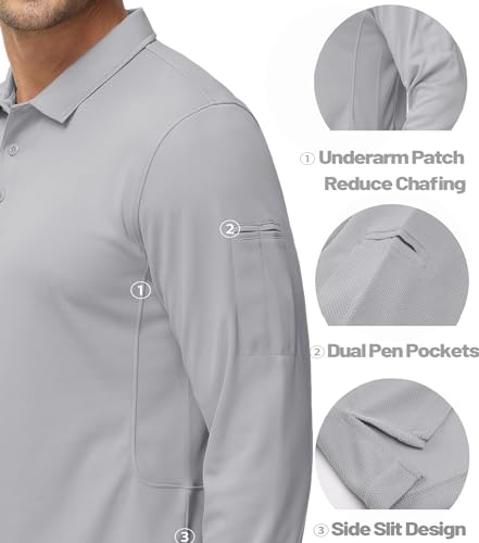 Image of MAGCOMSEN Men's Long Sleeve Golf Polo Shirts Collared Athletic Quick Dry Lightweight Work Shirts