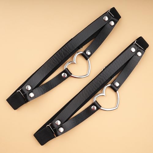 FM FM42 Multicolor PU Simulated Leather Women's Gothic Double Straps Heart O Ring Leg Thigh Elastic Garter Belt, One Pair4