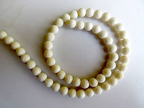 LKBEADS Białe korale duże koraliki z kamieni szlachetnych, 8 mm młotkowane białe koralowe gładkie okrągłe koraliki, rozmiar wiertła 1 mm, sznurek 45 cm
