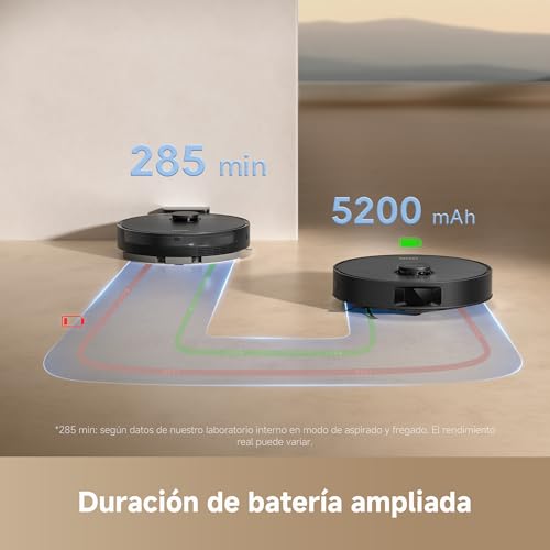 Miniatura 6 de dreame D20 Robot Aspirador, Succión de 13.000 Pa, Navegación LDS | Cepillo Doble para Pelo de Mascotas, Aspirador y Fregasuelos 2 en 1, Suelo Duro y Alfombra, 5200 mAh, Control por voz y App