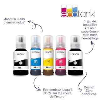 Epson Imprimante EcoTank ET-2851 avec réservoirs, Multifonction 3-en-1: Imprimante recto verso / Scanner / Copieur, A4, Jet d'encre couleur, Wifi Direct, Ecran, Faible coût par page, Compact