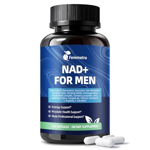 Femmetra NAD+ Supplements for Men with Saw Palmetto | All-in-One Cellular Energy Prostate Support & Nitric Oxide Supplement with Resveratrol L-Arginine | Non-GMO 120 Capsules