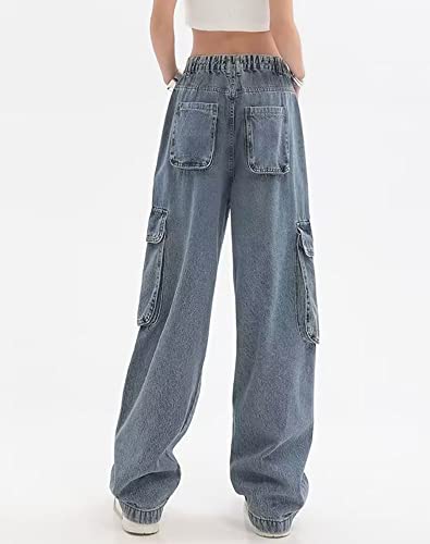 Women’s Cargo Jeans Straight Leg Denim Pants with Multi-Pocket Streetwear Denim2