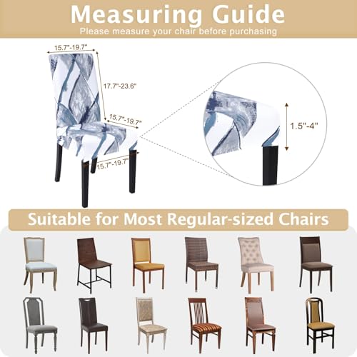 Image of SearchI Printed Dining Room Chair Covers Set of 6, Stretch Kitchen Chair Covers Washable Parsons Chair Slipcover Removable Dining Chair Protectors for Hotel,Ceremony(Blue /White)