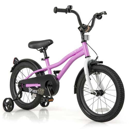 Image of BABY JOY Kids Bike, 12 14 16 18 Inches Sporty Bicycle with Training Wheels, Adjustable Seat, Handbrake & Coaster Brake, Reflectors, Girls Boys Bike for 3-8 Years Old Children