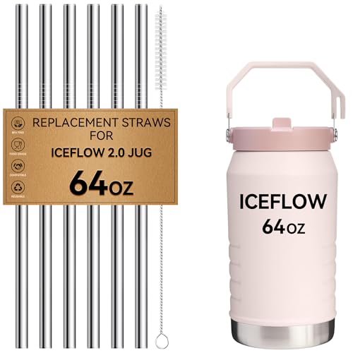 Image of Metal Straws for Stanley IceFlow 64 oz 2.0 Flip Straw Jug, Stainless Steel Replacement Straws for Ice Flow 64oz Jug,7mm & 9.4mm Size Options-Check Numbers on Lid Before Order(9.4mm)
