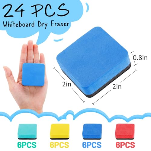 Image of 24Pcs Strong Magnetic Dry Erase Eraser, Classroom Must Haves, Square | 4 Color Mini Whiteboard Eraser, Classroom Essentials for Kindergarten, Prek, Elementary, Office