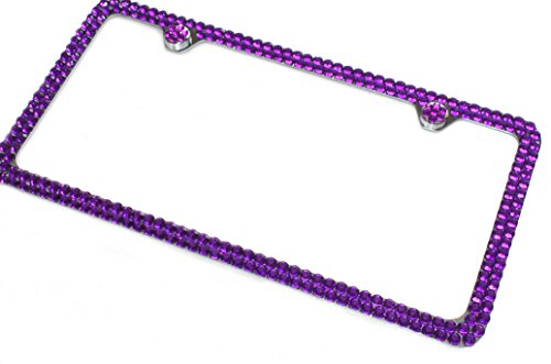 Hotblings 2 Row Full Purple Rhinestone Bling Sparkle Metal License Plate Frame & Caps #TOP4