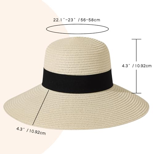 Image of Beach Hat for Women, Wide Brim Sun Straw Hats for Women, Sun Hat Womens UPF 50+ UV Protection, Floppy Foldable Summer Hats