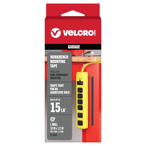 Image of VELCRO Brand Workbench Foam Mounting Tape with Snap Locking | Garage Organization Indoor or Outdoor | 18 inch Usable Closure, 36 inch Total, 1 /2 inch Wide, Black