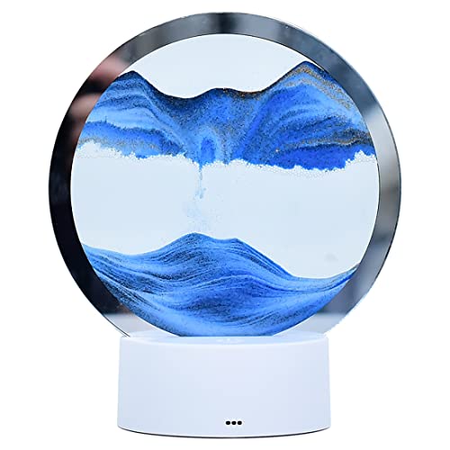 Veirgamo Moving Sand Art Table Lamp, Moving Sand Art Picture Sandscapes With Led Light 3D Deep Sea Motion Display Table Lamp Flowing Sand Painting Night Light Home Office Desk Lamp Decor(Blue) #TOP7