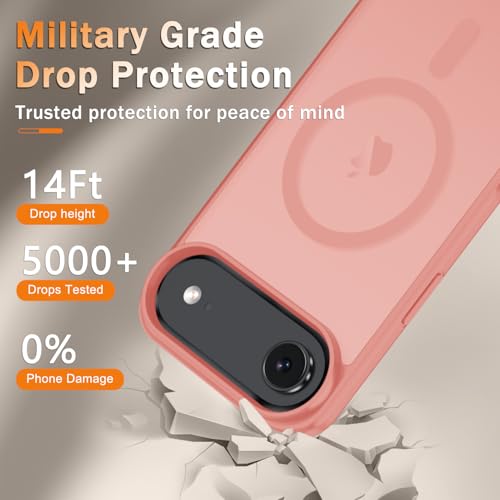 Image of YENAPOON for iPhone Air Case, Matte Magnetic Phone Cover [with 1 Screen Protector] [Support for MagSafe] [Shockproof Military Grade Protection] Translucent Frosted Back, Pink