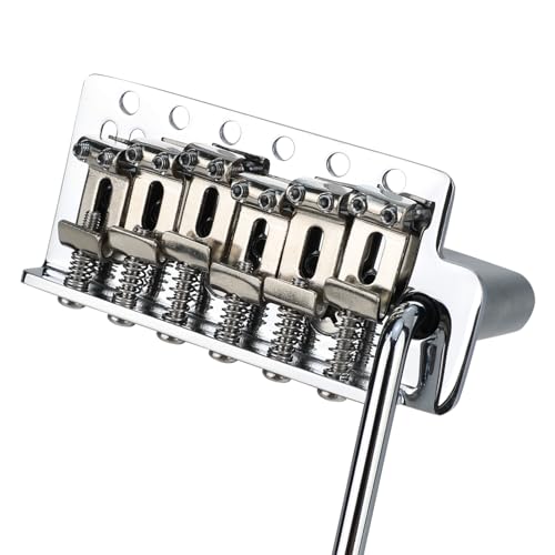 OVSAL 10.5mm エレキギターブリッジ クローム 6ポイント トレモロブリッジ ステンレススチール ヴィンテージ サドルプレート 亜鉛合金ブロック 6弦スタートストラトキャスターエレキギター交換部品と互換性あり
