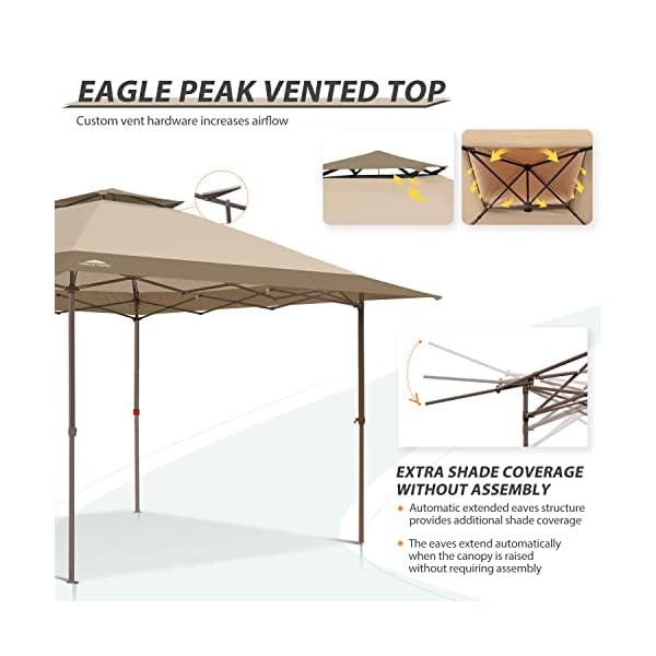 Eagle peak 13×13 straight leg pop up canopy tent instant outdoor canopy easy single person set up folding shelter wauto extending eaves 169 square feet of shade beige  urban country home decor