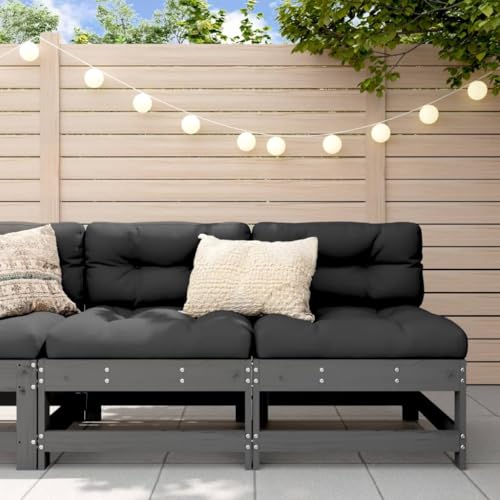 Vetnasa Sofás centrales de jardín 2 uds Madera Maciza de Pino Gris Mobiliario, Muebles de jardín, Asientos de Exterior, Sofás modulares de Exterior Gris 16,7 KG