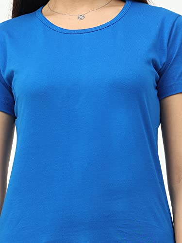 Image of FLEXIMAA Women's Cotton Plain Round Neck Half Sleeve T-Shirt