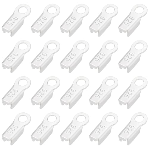BENECREAT 20 Pcs 925 Sterling Silver Tube Fold Over Cord Ends Crimps, 8x3.5mm Silver Fold-Over End Caps for Jewelry Making, Hole: 1.4mm