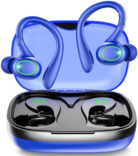 GJB - Auriculares inalámbricos, reproducción de 60 horas, Bluetooth 5.3, auriculares inalámbricos con cancelación de ruido con pantalla de batería LED, micrófonos de llamada clara, auriculares