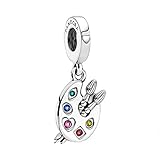 farbpalettentisch das farbenfrohe charm aus sterling-silber zeigt eine künstlerpalette mit fünf leuchtenden farben, dargestellt mit einem roten cubic zirkonia und einem rosafarbenen, gelben, grünen und blauen kristall