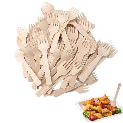 Holzgabeln, 300 Stück Einweggabeln Holz, Holzbesteck, Einweg Kuchengabeln,Party Holzbesteckgabeln, Holzbesteck Löffel für Camping, Reisen und Grillen