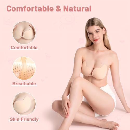 Sticky Bra Push Up Backless Bras Strapless Stick on Bra Invisible Adhesive Bra with Nipple Covers for Women2