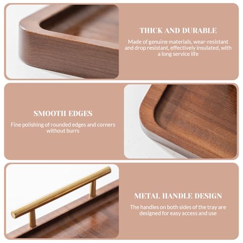 fkngcp Bamboo Tray with Metal Handles 14x10'' Thickened Rectangle Tray with Round Edges Easy to Clean & Maintain Wood Serving for Serving Tea, Food and Breakfast - Image 5