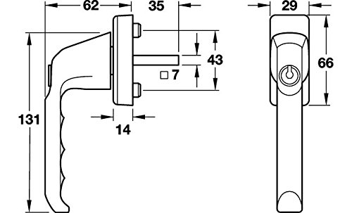 Fenstergriff Modellreihe London 013S/U34 und 013S/U34 (100 Nm), bronzefarben eloxiert, abschließbar Druckzylinder gleichschließend, erfüllt die Anforderungen nach V ENV 1627-1630
