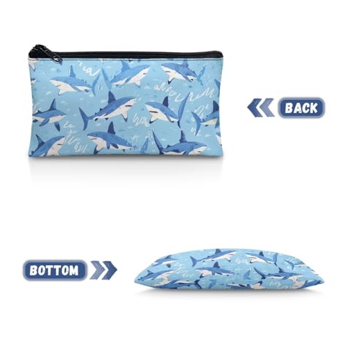 Image of Shark Pencil Case for Kids Big Capacity Pen Holder Zipper Pencil Box for Preschool Blue Stationery Pouch for Boys Girls