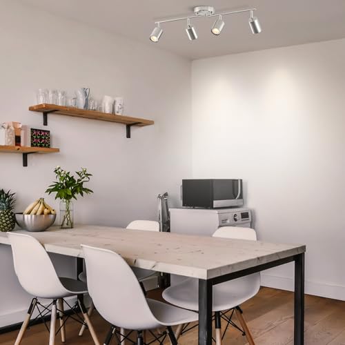 VONLUCE 4 Light Track Light Fixture, LED Track Lighting Kit with Rotatable Track Heads, 3-Color GU10 Bulbs Included, Modern Ceiling Spotlight for Kitchen Office Closet Studio Bedroom, Nickel - Thumbnail 6