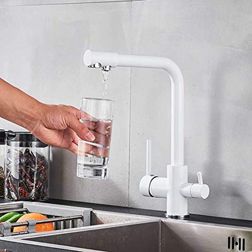 Grifo purificador de cocina blanco de latón para purificar agua en casa