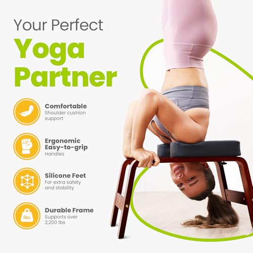 Image of Yoga Headstand Bench, Stand Yoga Chair for Balance Training, Core Strength Building, Upside Down Chair for Relaxation, Handstand Trainer Inversion Chair for Home Gym (Chocolate Black)