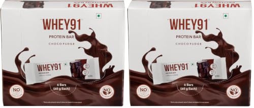 Image of Whey91 Choco Fudge Protein Bar, 20g Protein & 7.3g Fiber in each, No Added Sugar, No Artificial Flavour, 390g- (Pack of 12)