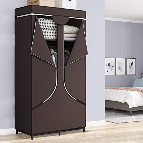 Yizaijia Portable Wardrobe Closet Clothing Organizer With Dustproof Non-Woven Fabric 34 Inch Clothes Hanging Rack For Bedroom (34 Inch, Coffee) #TOP3