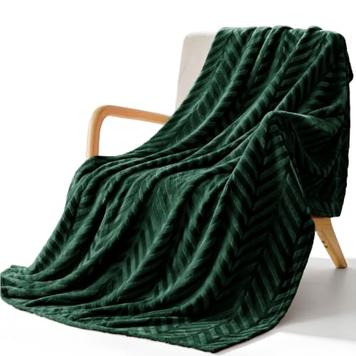 Whale Flotilla Flannel Fleece Throw Blanket for Couch Sofa Bed Lightweight Breathable Soft Throws Plush Fluffy Chevron Design Decorative Blankets for All Season 50x60 Inch Emerald Green
