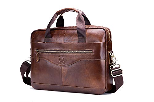 Preisvergleich Produktbild Herren Umhängetasche, Popoti Ledertasche Schultertasche Handtasche Aktentasche Wasserdicht Laptoptasche Schultasche Multifunktional Vintage Messenger Bag (Braun, 39X9X29CM)
